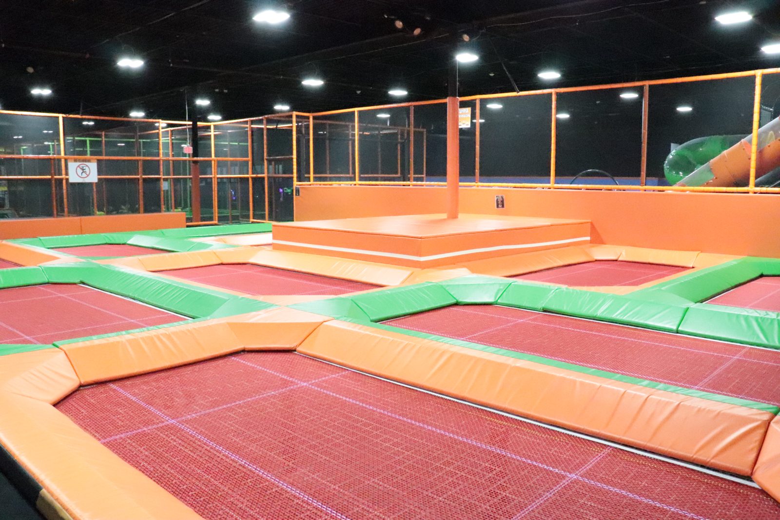 Wide view of the trampoline park at Nova Adventure Park